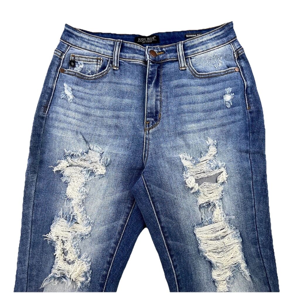 Judy Blue Boyfriend Fit Jeans 7/28 Blue Stretch Denim Distressed JB82170LT